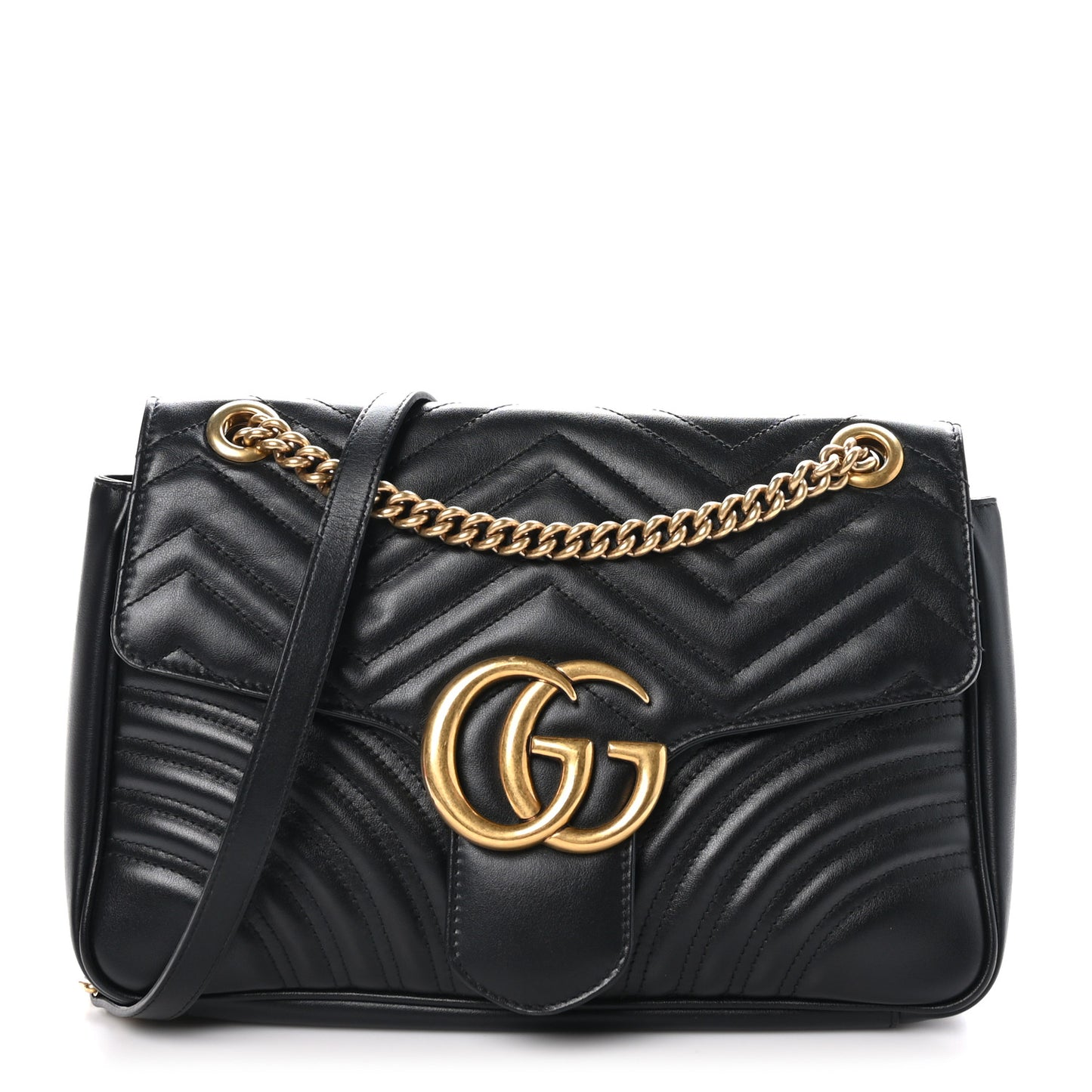 Calfskin Matelasse Medium GG Marmont Shoulder Bag Black