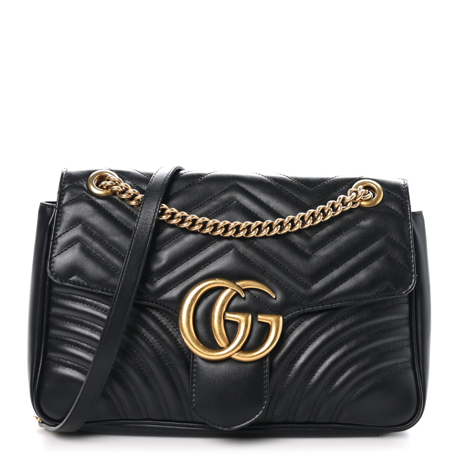 Gucci Calfskin Matelasse Medium GG Marmont Shoulder Bag Black 1 of 10