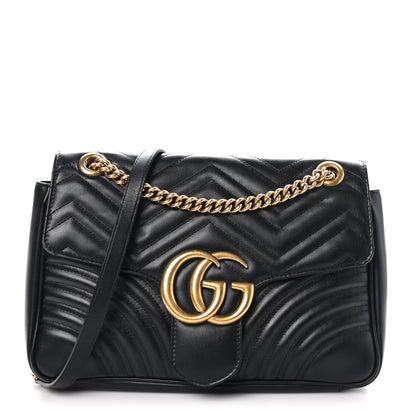 Gucci Calfskin Matelasse Medium GG Marmont Shoulder Bag Black 1 of 10