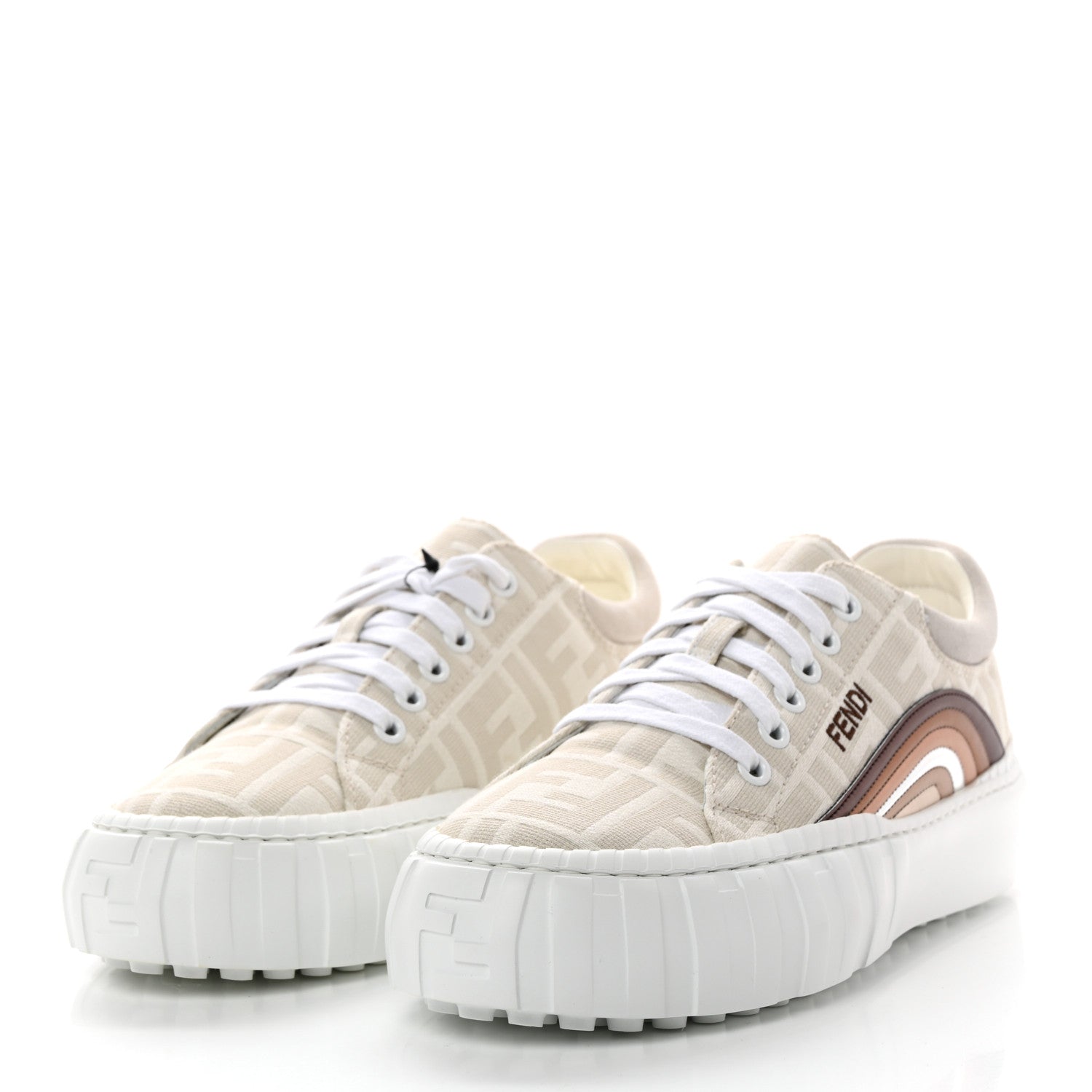 Fendi Fabric Jacquard FF Rainbow Womens Fendi Force Low-Top Sneakers 37 Avorio 3 of 9