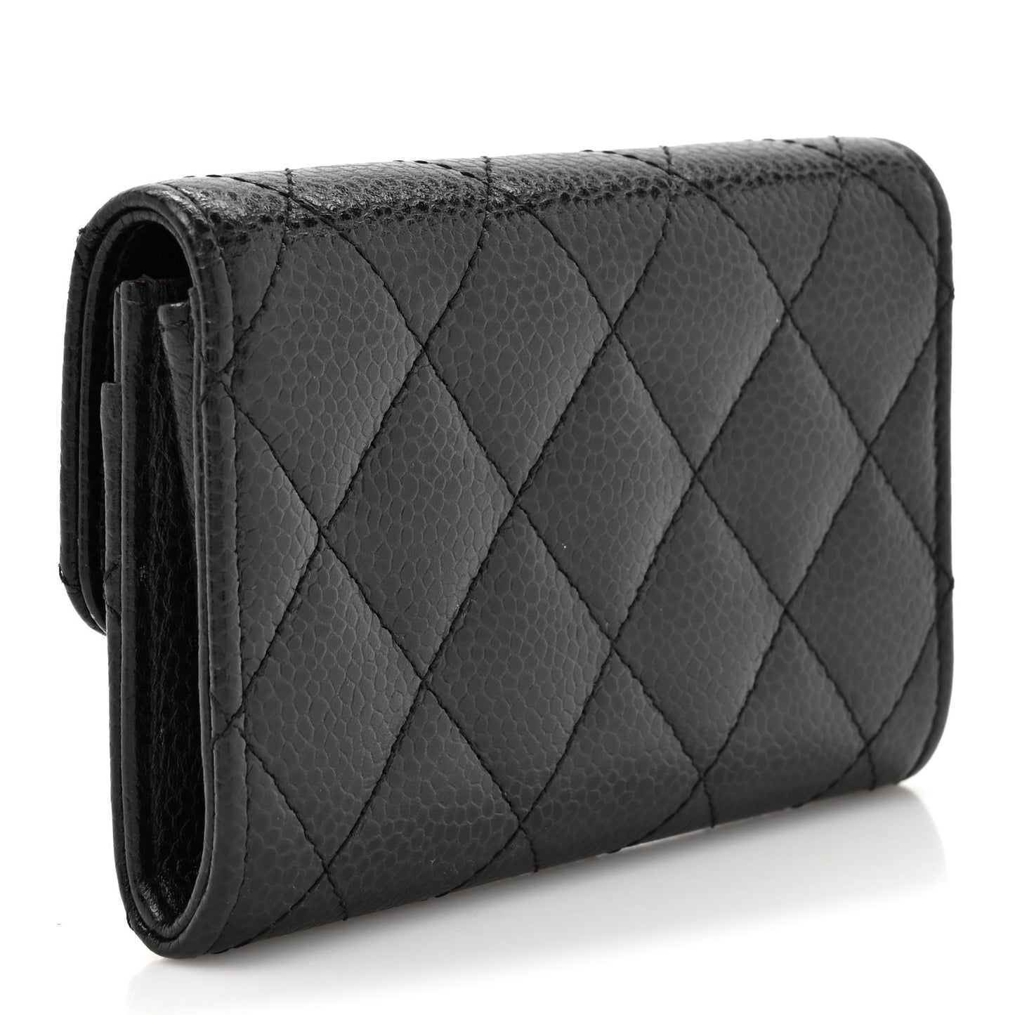 Caviar Quilted Flap Card Holder Wallet Black