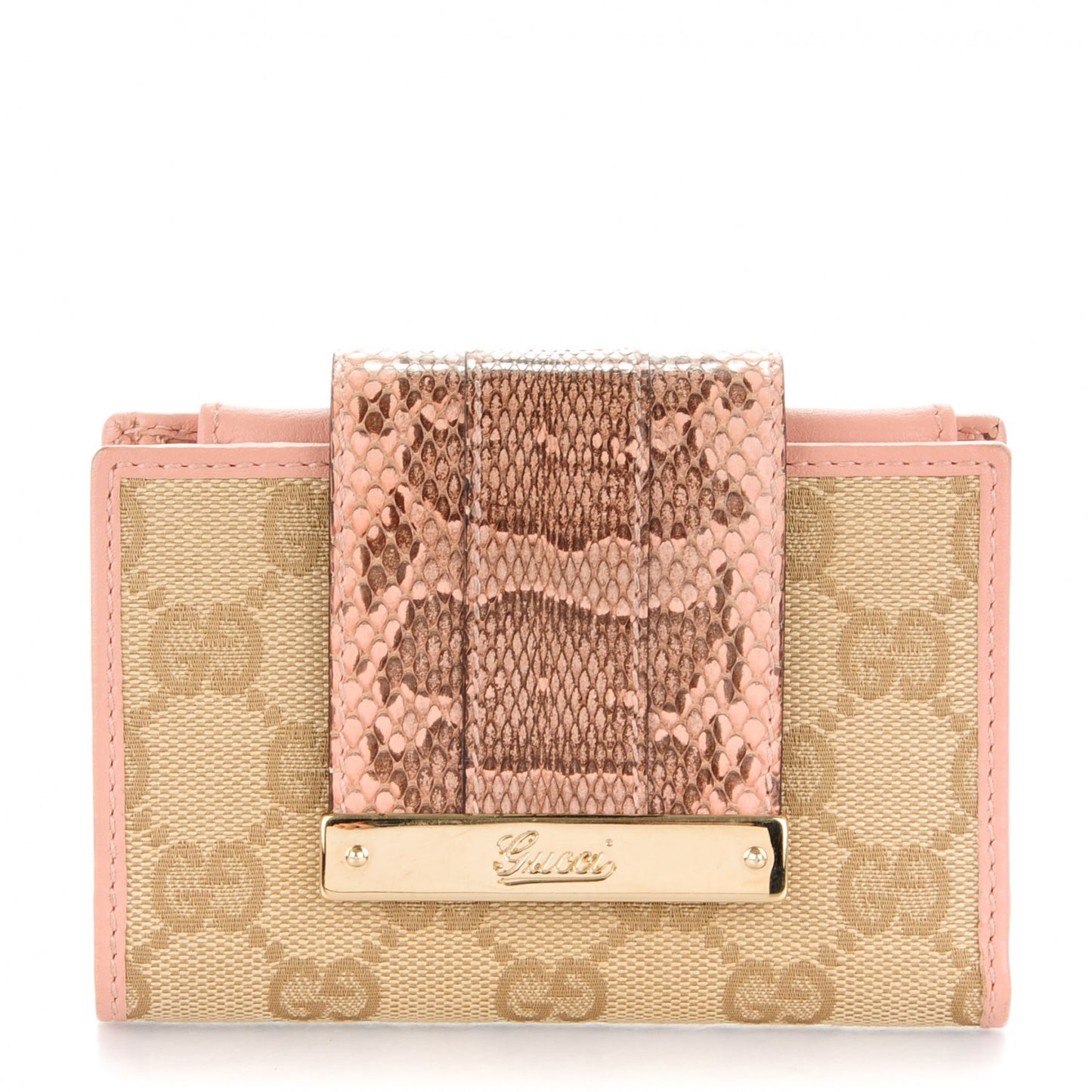 Monogram Python Metal Bar French Flap Wallet Pink