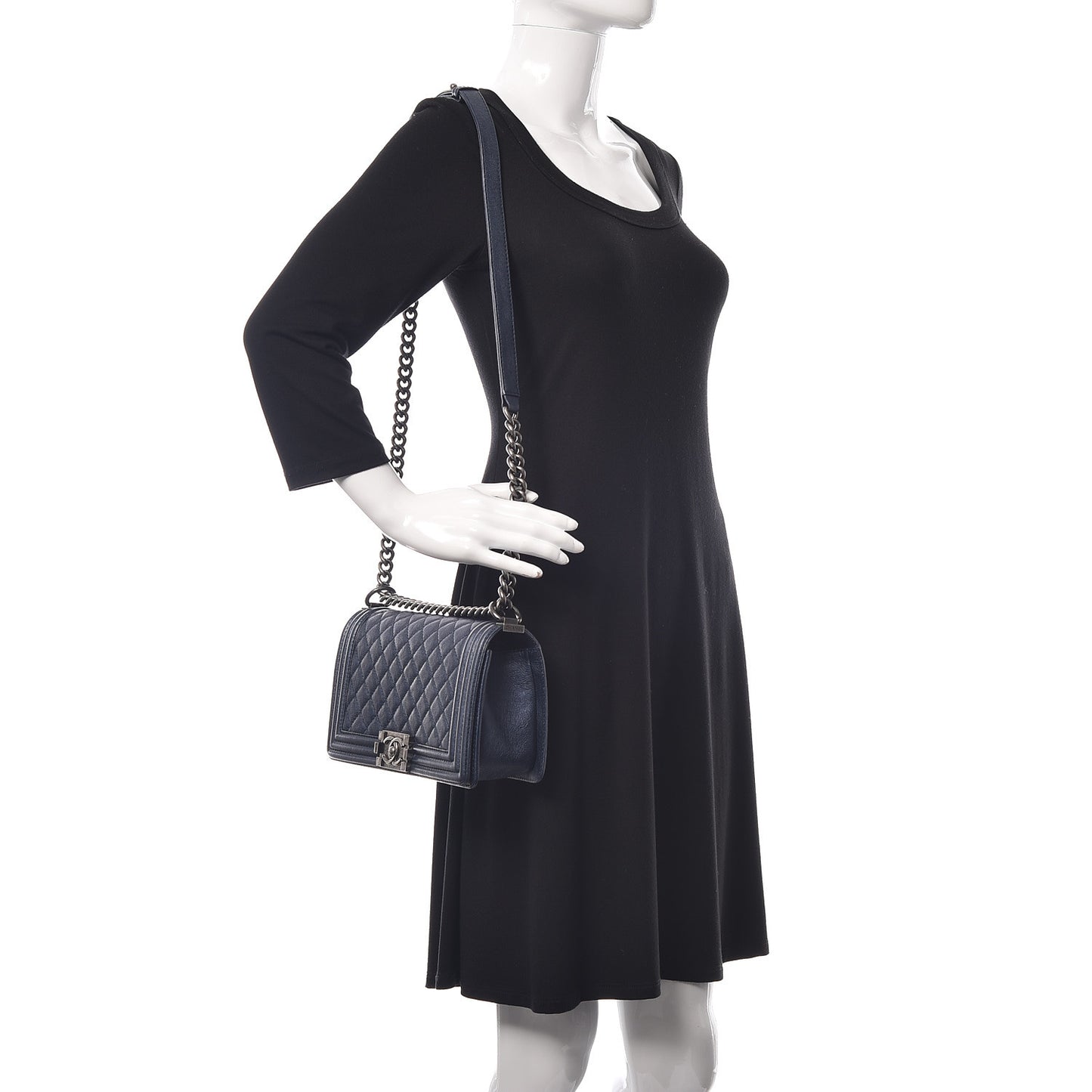 Calfskin Quilted Medium Boy Flap Dark Navy