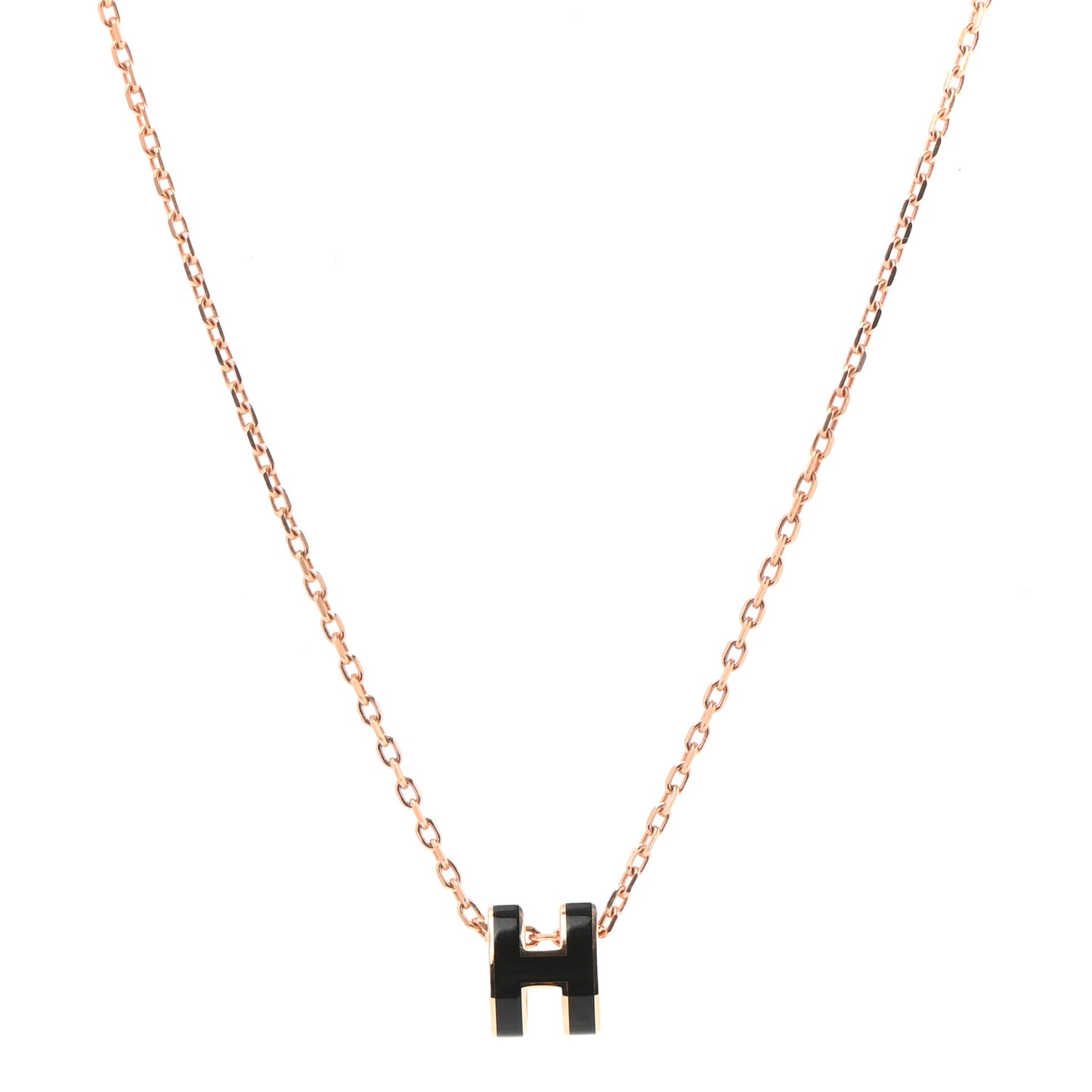 Lacquered Rose Gold Mini Pop H Pendant Necklace Black