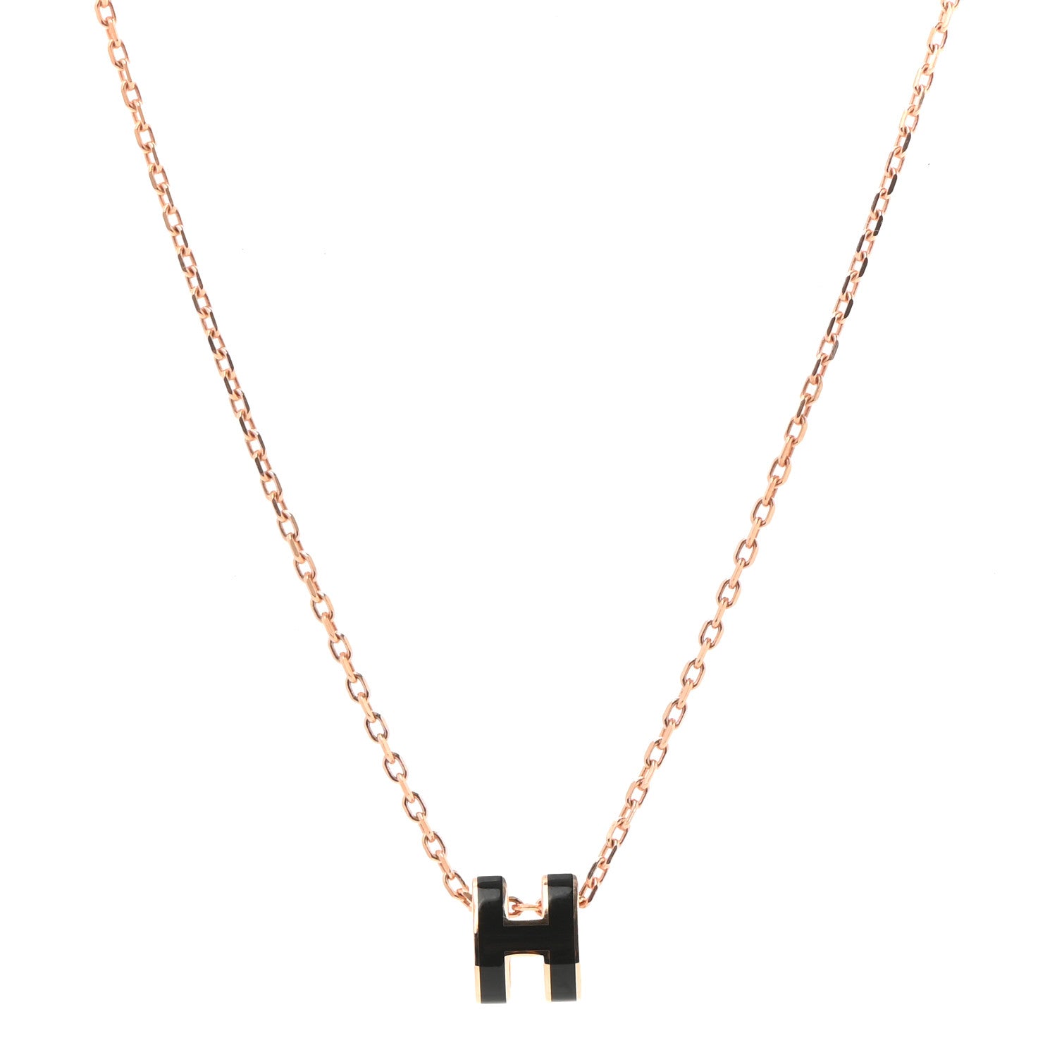 Hermes Lacquered Rose Gold Mini Pop H Pendant Necklace Black 1 of 7