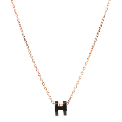 Hermes Lacquered Rose Gold Mini Pop H Pendant Necklace Black 1 of 7