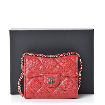 Chanel Caviar Quilted Flap Card Holder On Chain Red 10 of 10
