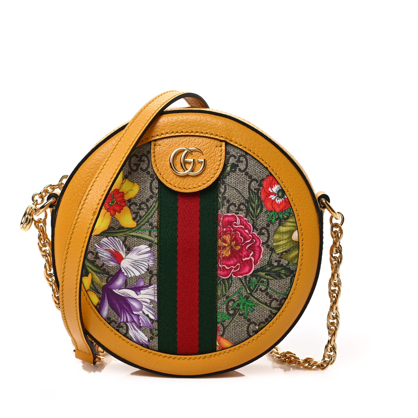 GG Supreme Monogram Flora Web Mini Ophidia Round Shoulder Bag Beige Multicolor Crop