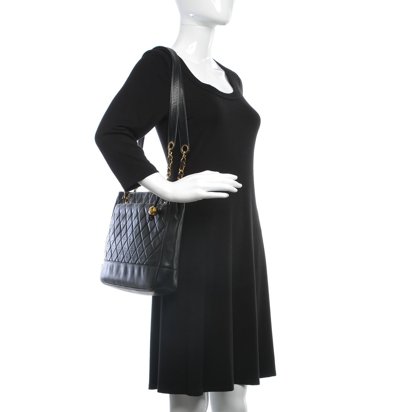 Lambskin Quilted Shopping Tote Black