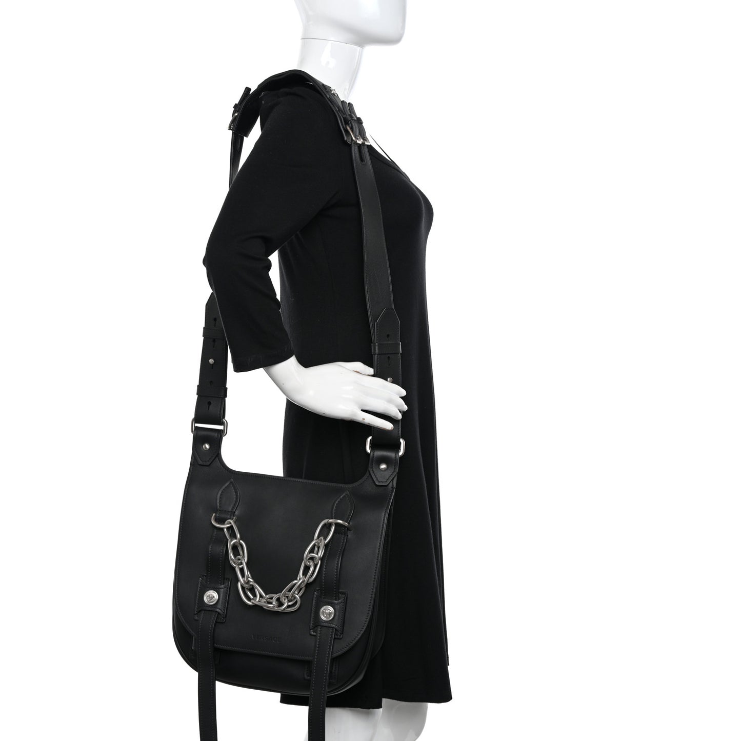 Calfskin Small Biker Chain Satchel Black