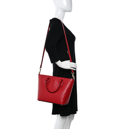 Gucci Guccissima Small Zippered Bucket Tote Hibiscus Red 2 of 10