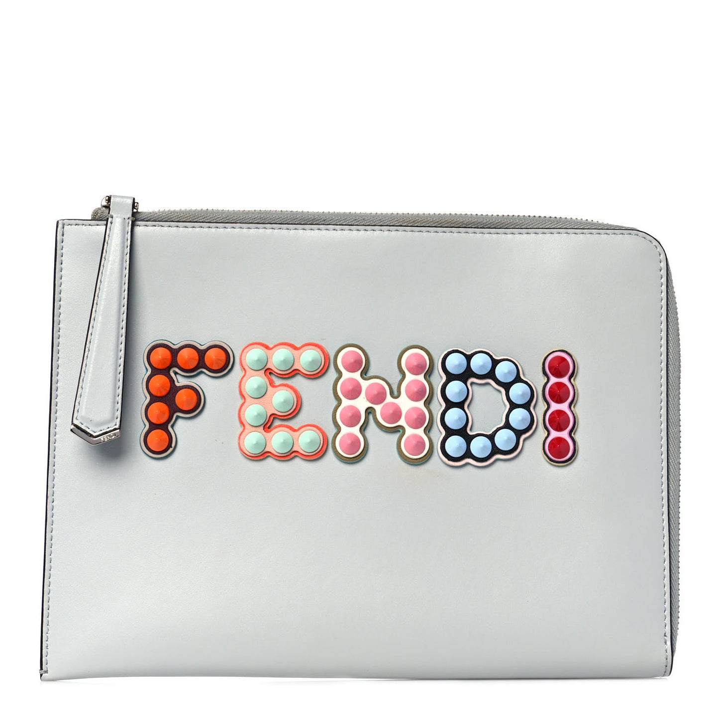 Vitello Liberty Fun Fair Studded Zip Around Pouch Grigio Perla Multicolor