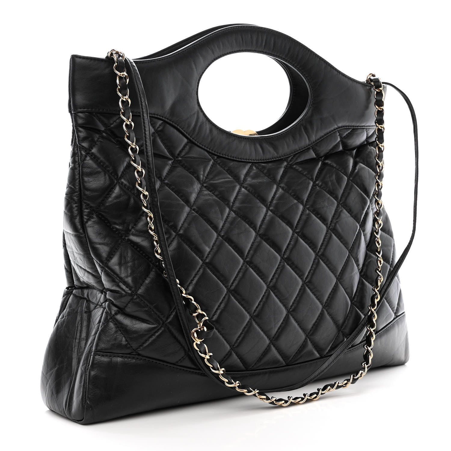 Chanel Shiny Crumpled Calfskin Quilted Large 31 Shopping Bag Black 3 of 10