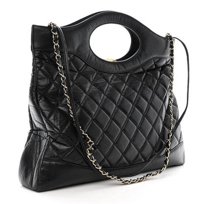 Chanel Shiny Crumpled Calfskin Quilted Large 31 Shopping Bag Black 3 of 10