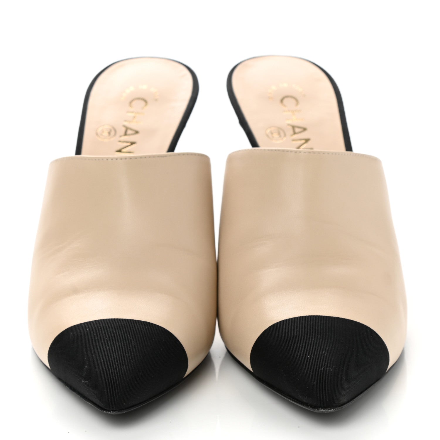 Chanel Lambskin Grosgrain Cap Toe Pearl Mule 40 Beige Black 2 of 9