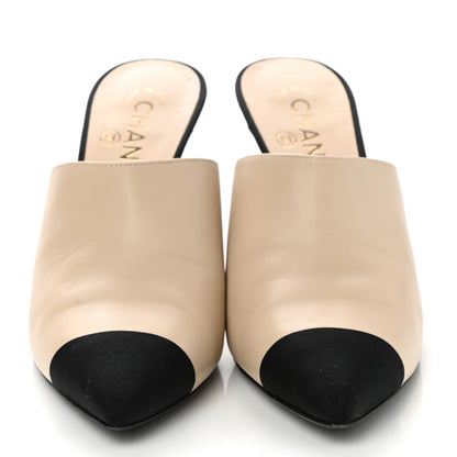Chanel Lambskin Grosgrain Cap Toe Pearl Mule 40 Beige Black 2 of 9