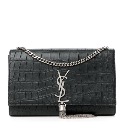 Saint Laurent Calfskin Crocodile Embossed Medium Classic Monogram Kate Tassel Satchel Black 1 of 11