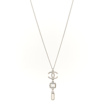 Chanel Crystal Baguette CC Drop Pendant Necklace Silver 1 of 7