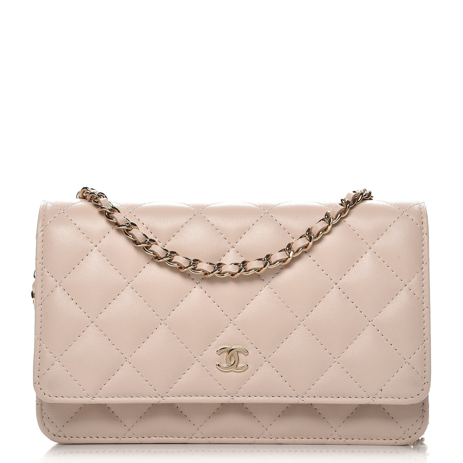 Chanel Lambskin Quilted Wallet On Chain WOC Beige Clair 1 of 8