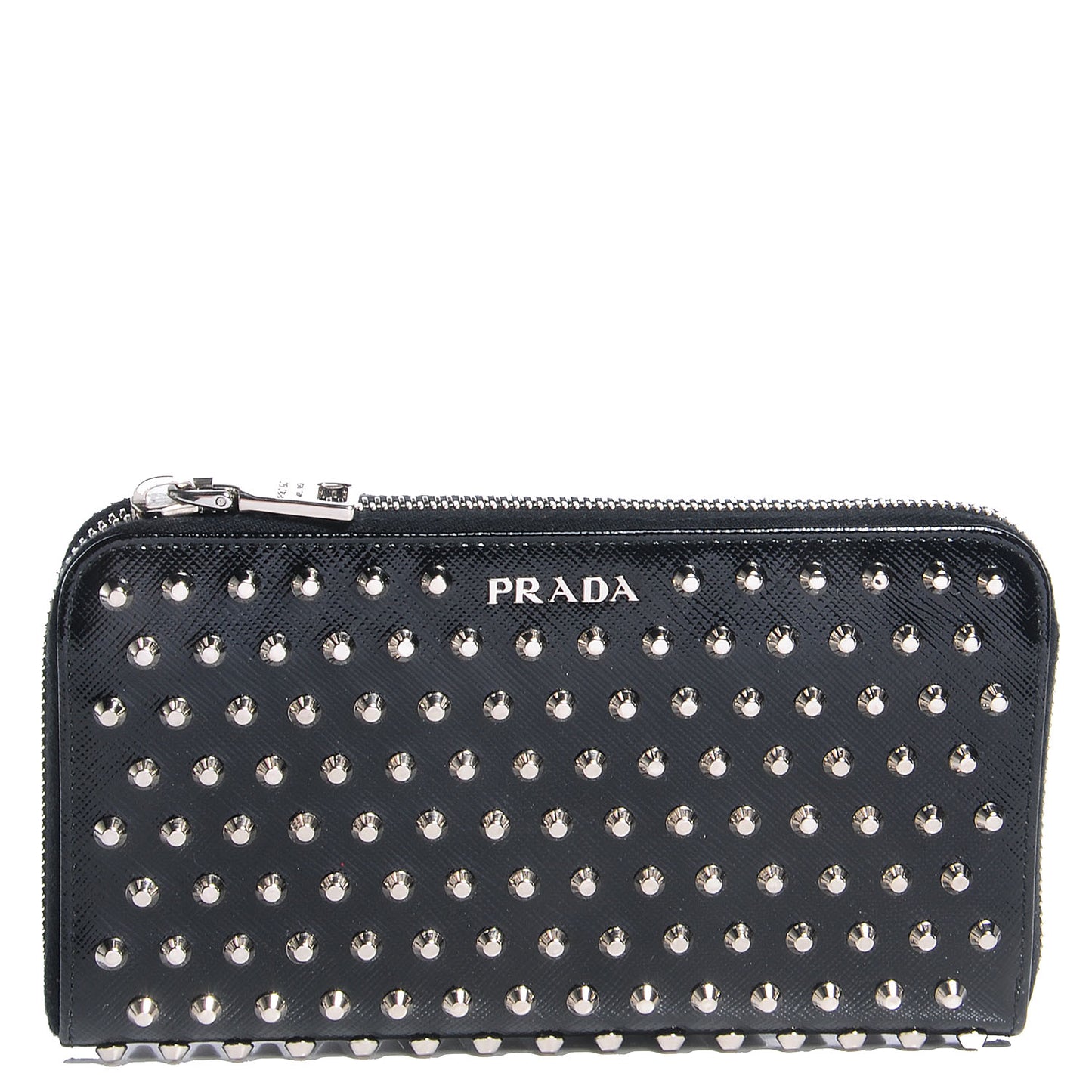 Saffiano Vernice Studded Zip Around Wallet Black