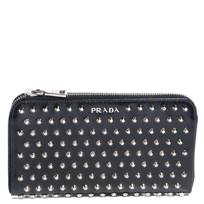 Prada Saffiano Vernice Studded Zip Around Wallet Black 1 of 10