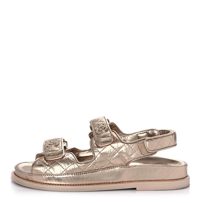 Chanel Iridescent Lambskin Quilted Velcro Dad Sandals 36.5 Light Bronze 1 of 13