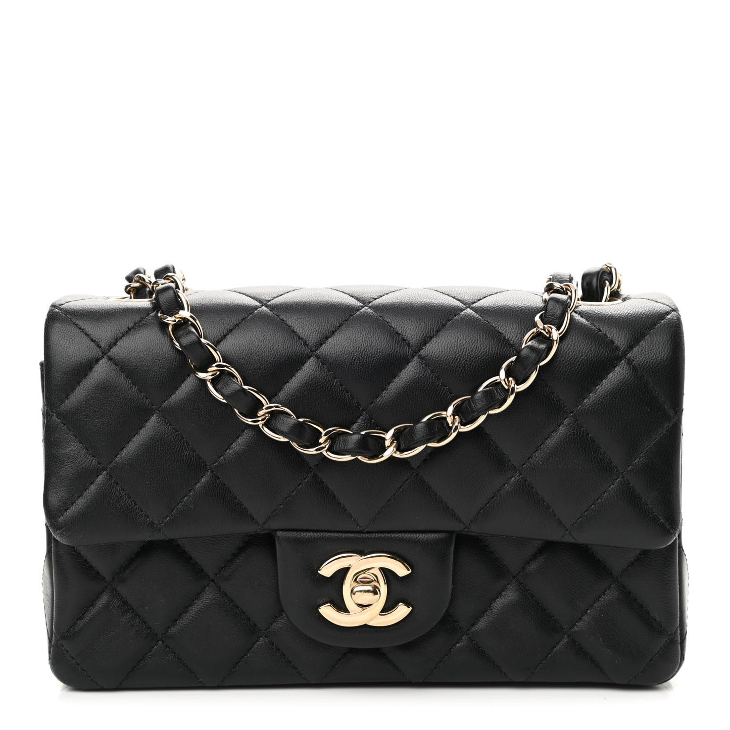 Lambskin Quilted Mini Rectangular Flap Black