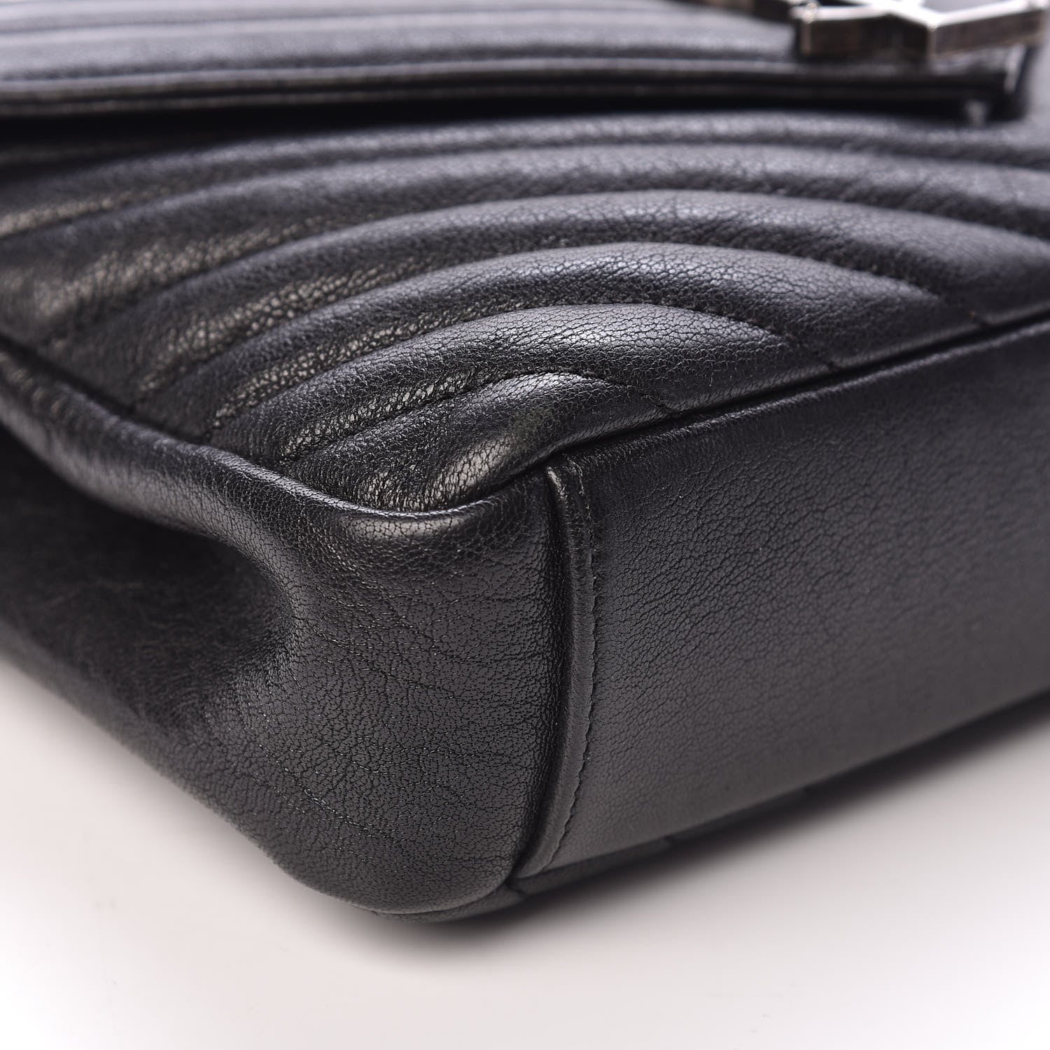 Saint Laurent Sheepskin Matelasse Chevron Monogram Medium College Bag Black 11 of 12