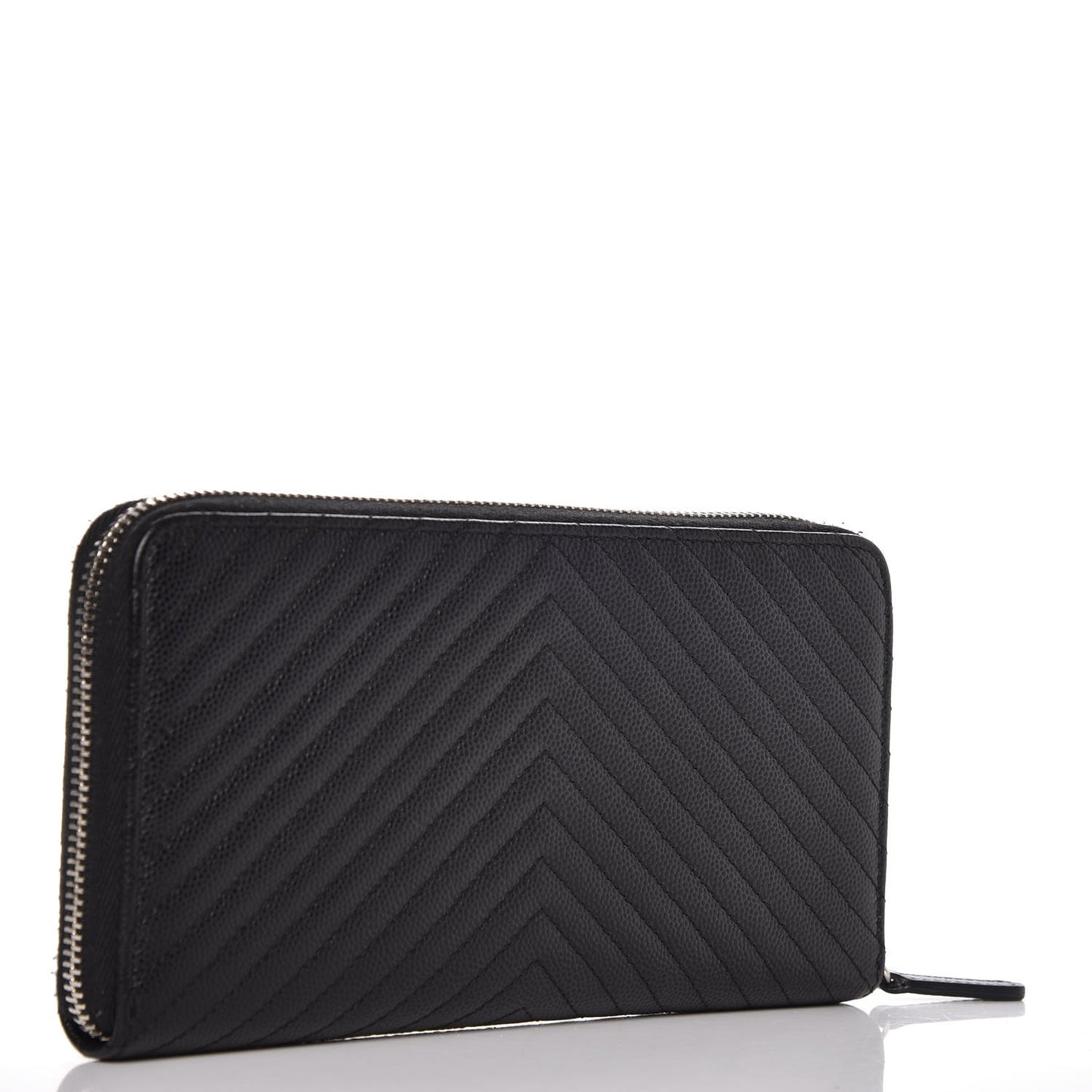 Caviar Chevron Quilted Large Gusset Zip Around Wallet Black