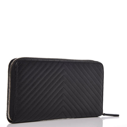Chanel Caviar Chevron Quilted Large Gusset Zip Around Wallet Black 3 of 9