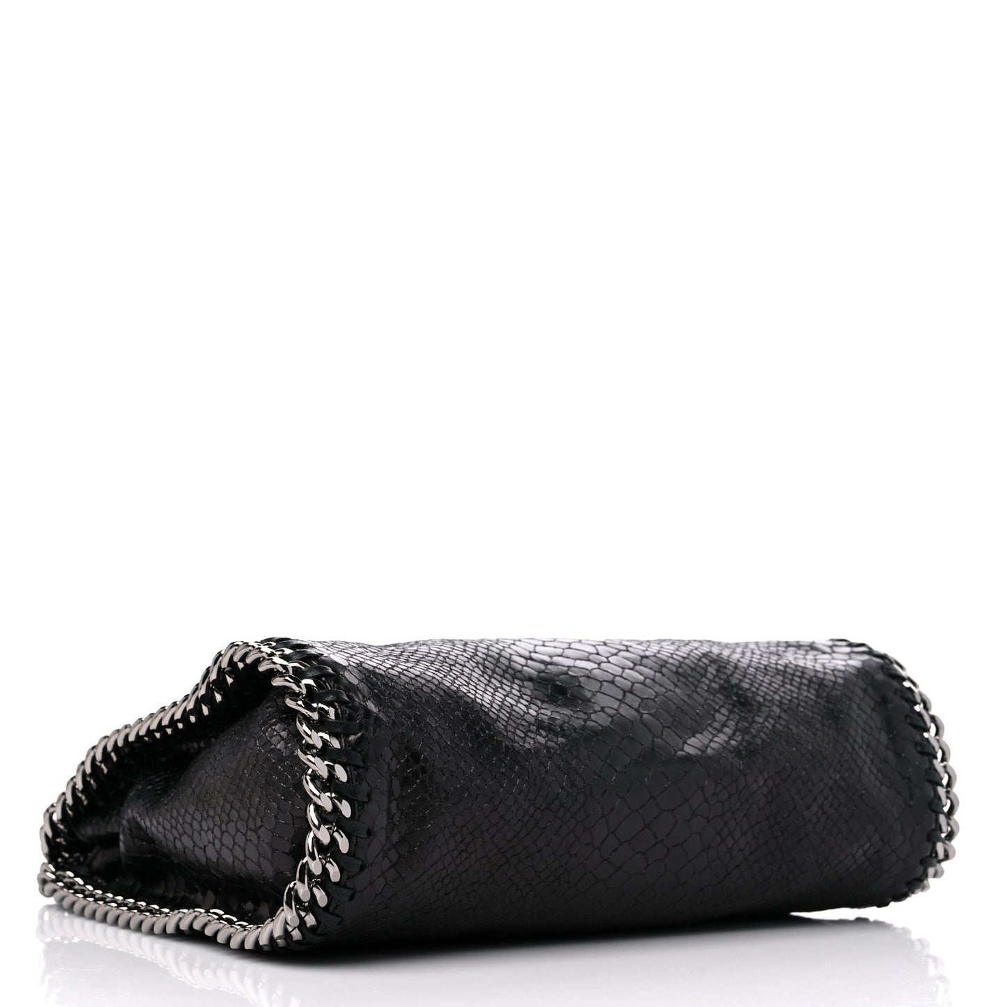 Metallic Faux Snakeskin Small Falabella Fold Over Tote Black