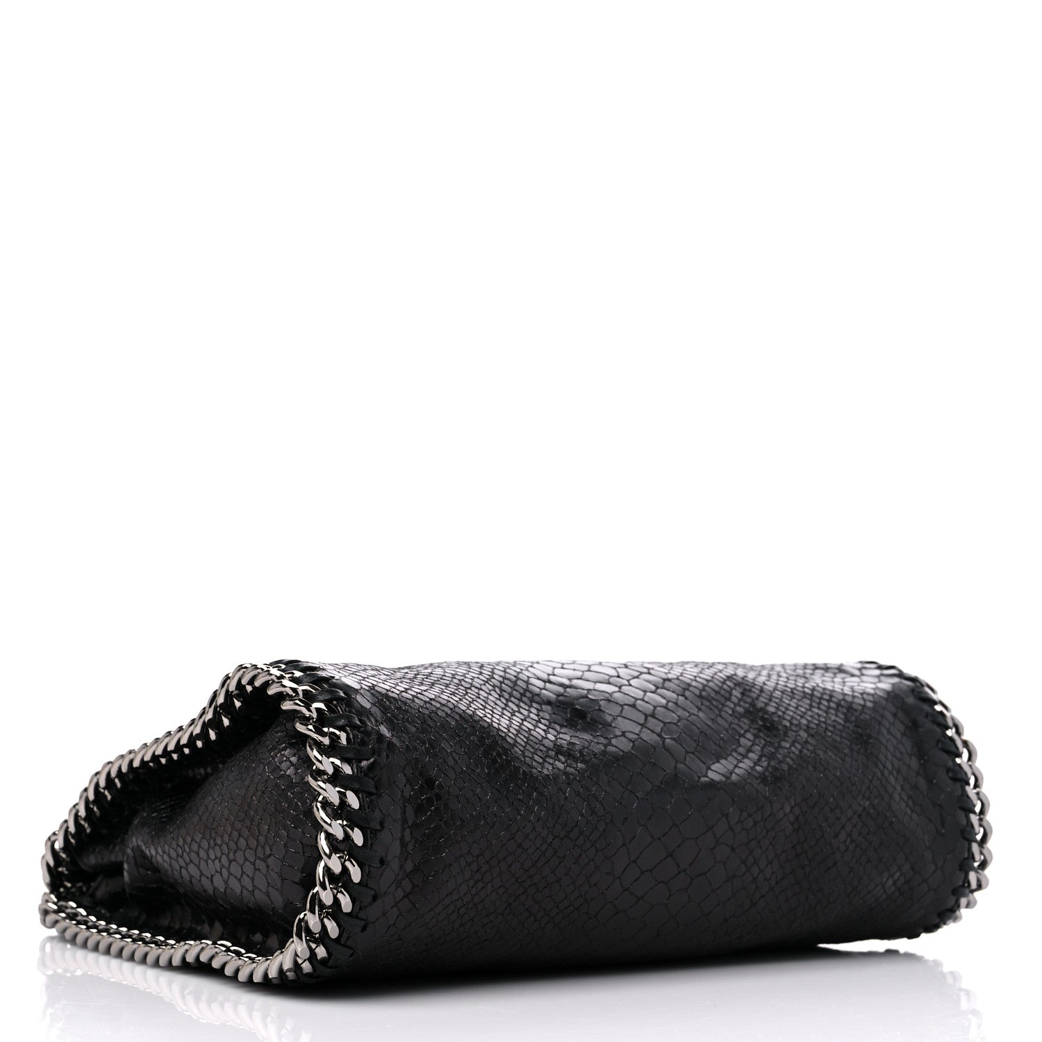 Stella McCartney Metallic Faux Snakeskin Small Falabella Fold Over Tote Black 3 of 7