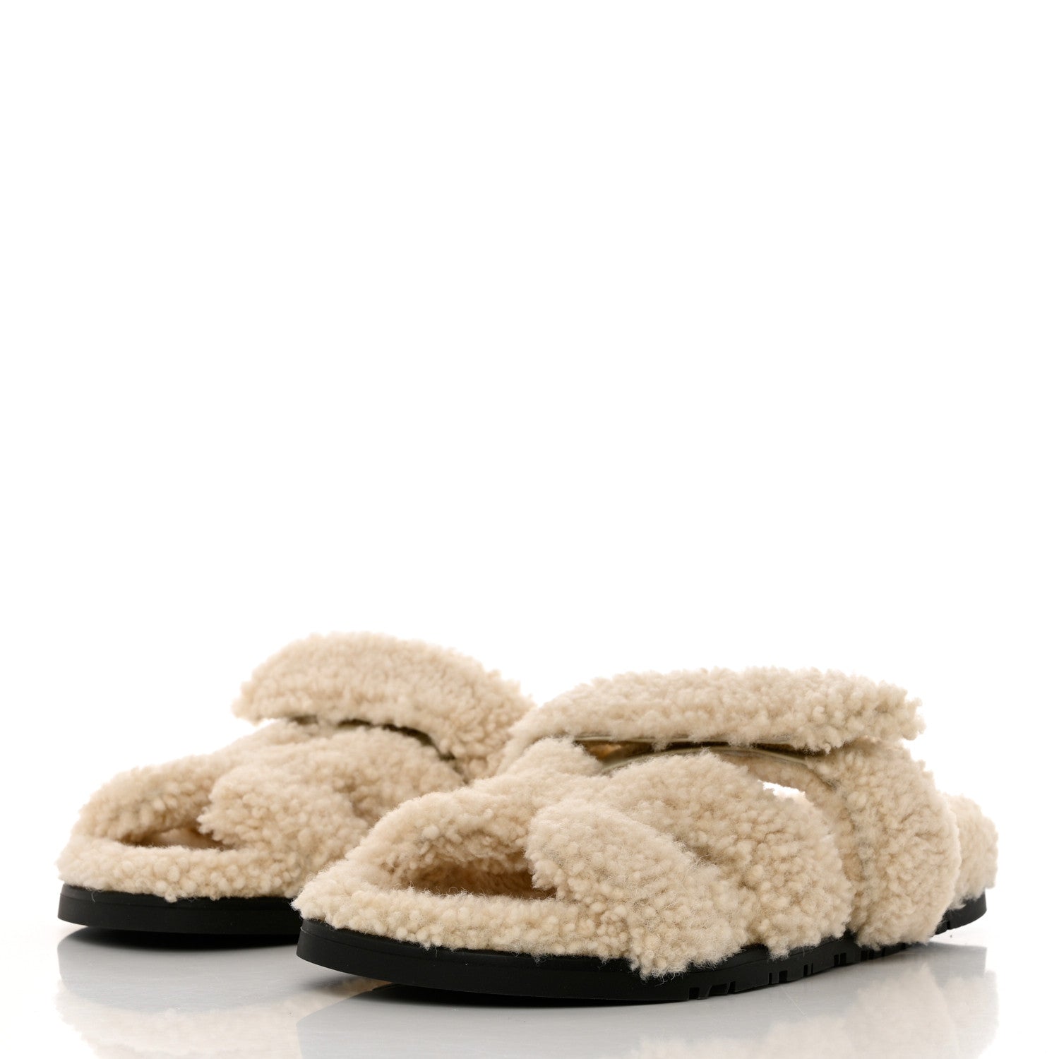 Hermes Woolskin Womens Chypre Sandals 37 Ecru 3 of 9