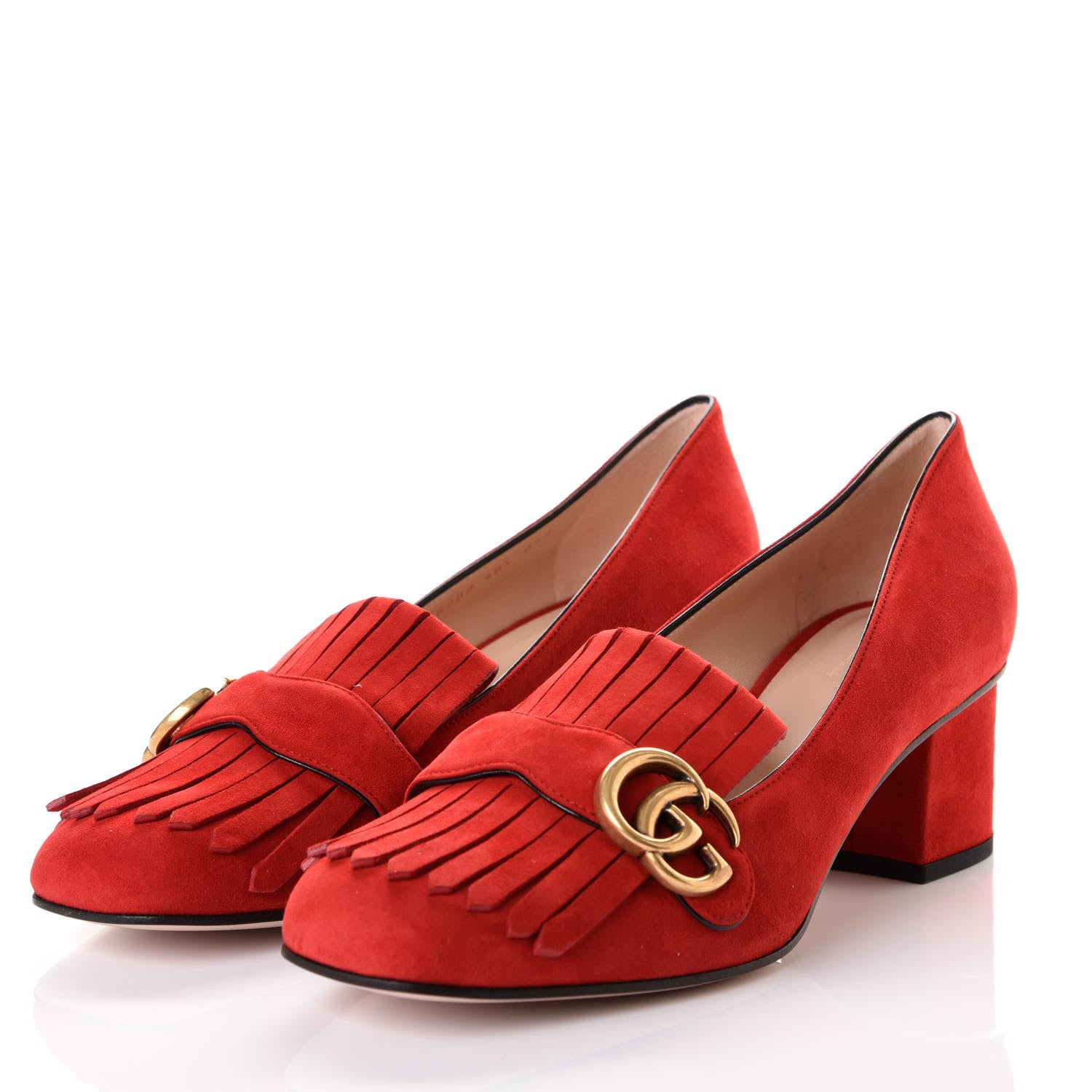 Gucci Kid Scamosciato GG Marmont Fringe 50mm Loafer Pumps 40.5 Vulcanic Red 2 of 10
