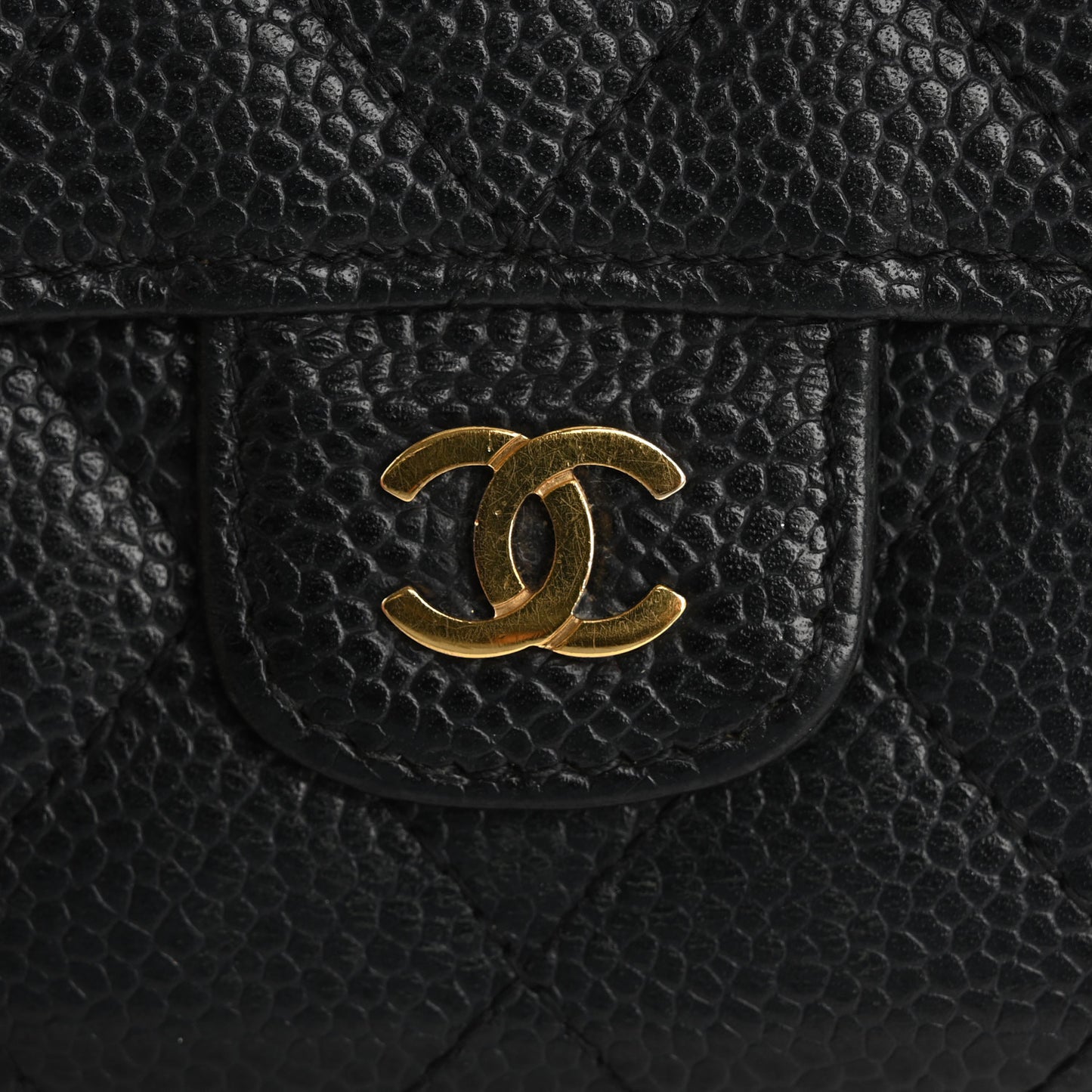 Caviar Quilted Flap Card Holder Wallet Black