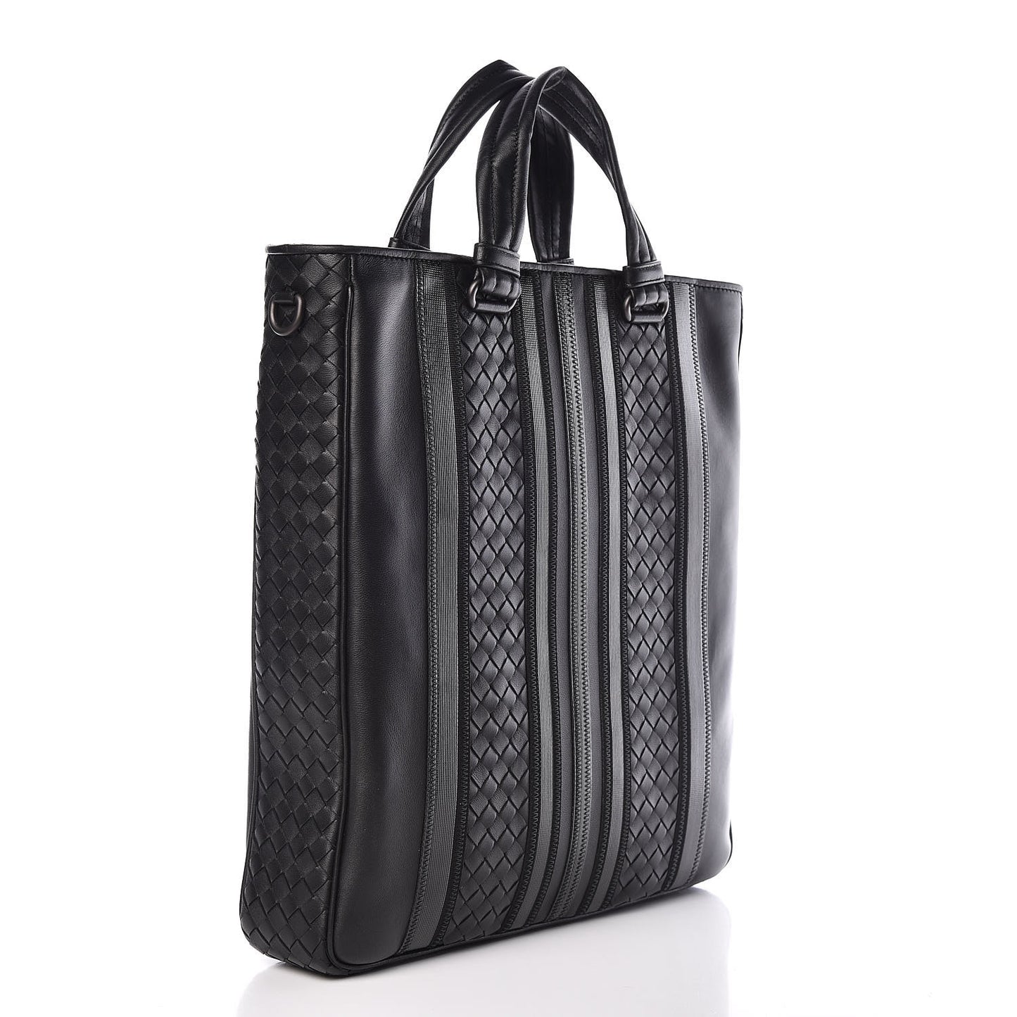 Nappa Tech Nylon Intrecciato Stripe Tote Black