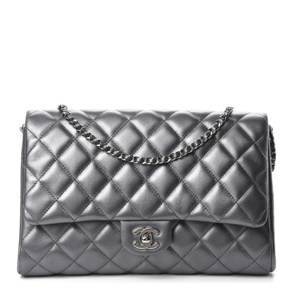 Chanel Metallic Lambskin Quilted Clutch With Chain Flap Dark Grey 1 of 10