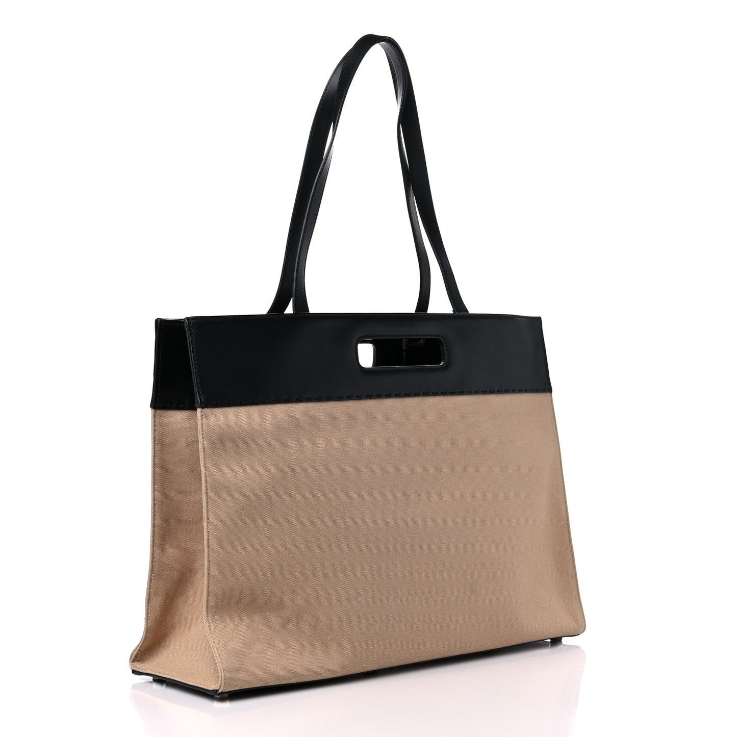 Canvas Vitello King Logo Embroidered East West Shopper Tote Sand Black