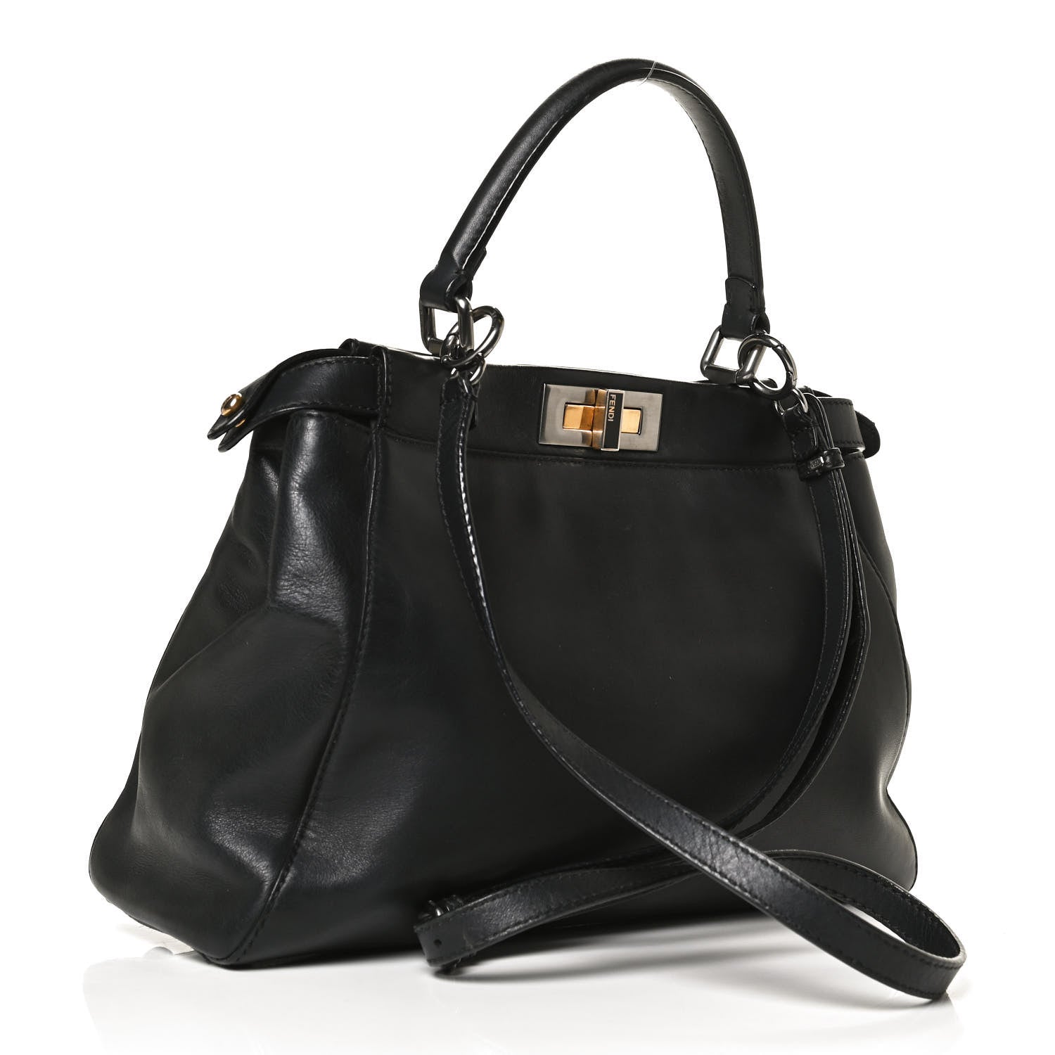 Fendi Calfskin Calf Hair Leopard Print Medium Peekaboo Iconic Satchel Black 3 of 13