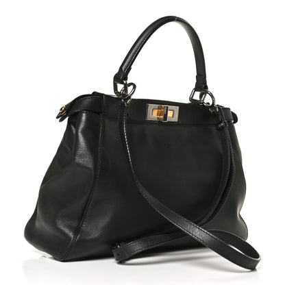Fendi Calfskin Calf Hair Leopard Print Medium Peekaboo Iconic Satchel Black 3 of 13