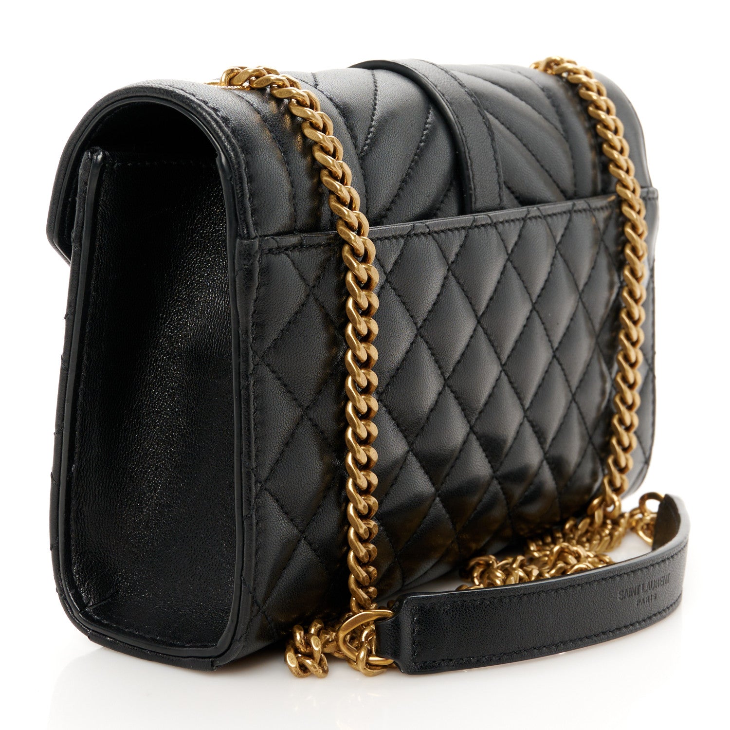 Saint Laurent Lambskin Mixed Matelasse Triquilt Small Monogram Satchel Black 3 of 11