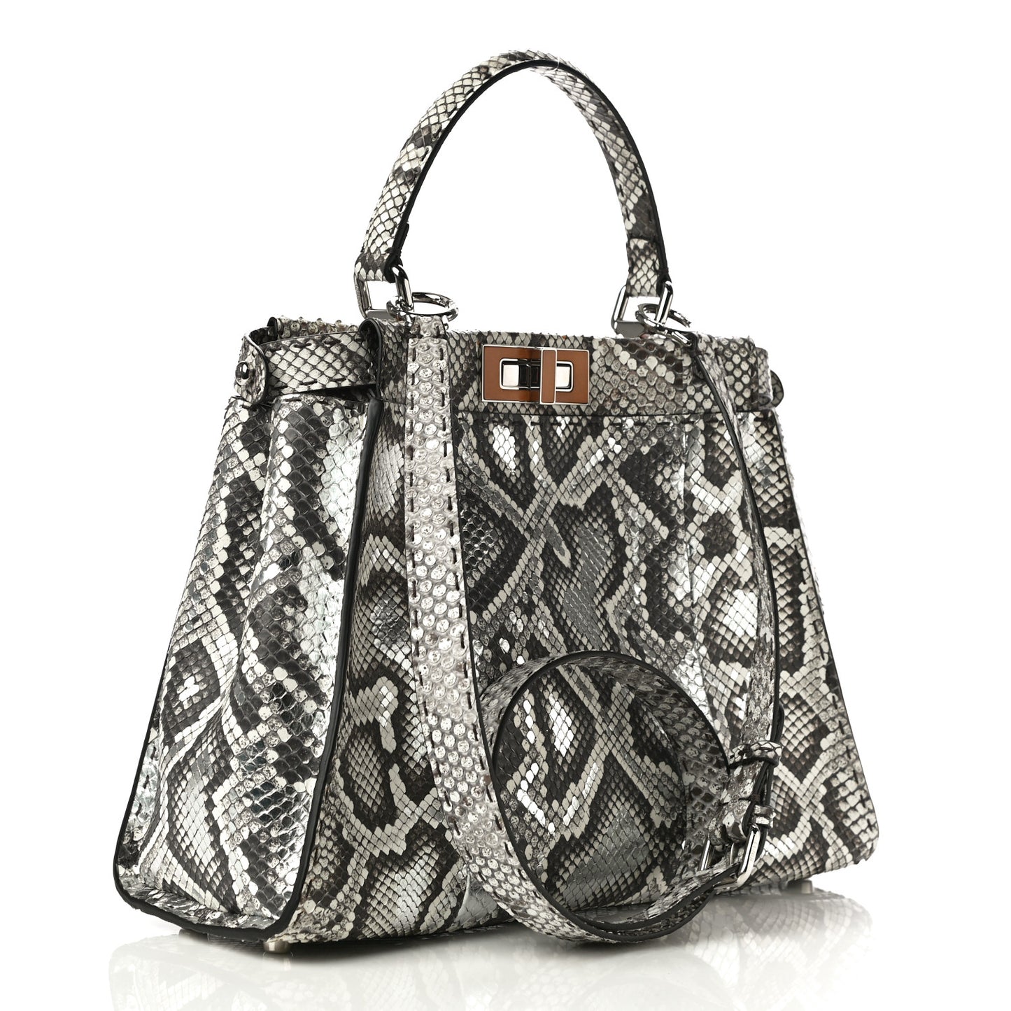 Python Selleria Medium Peekaboo Iconic Satchel Stone Silver