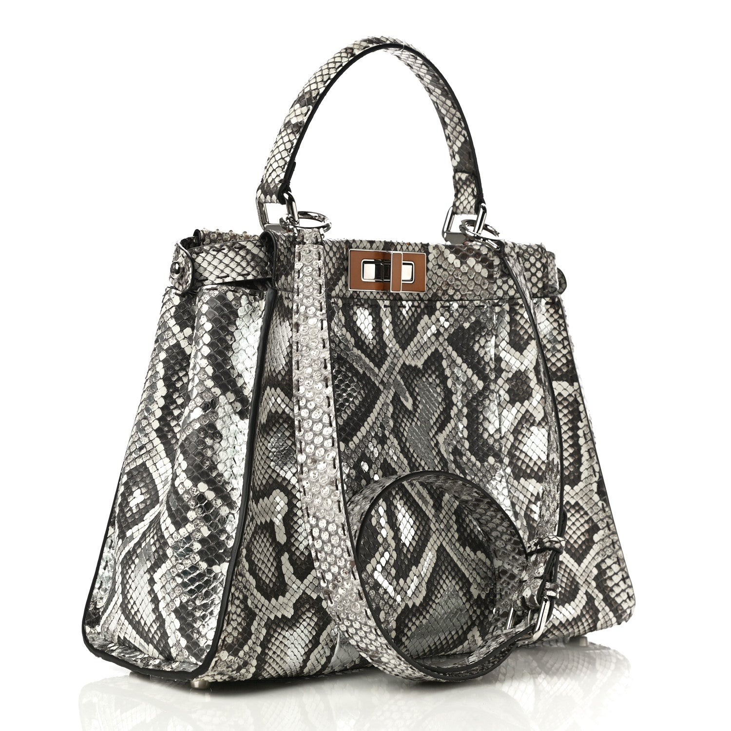 Fendi Python Selleria Medium Peekaboo Iconic Satchel Stone Silver 3 of 10