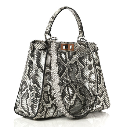 Fendi Python Selleria Medium Peekaboo Iconic Satchel Stone Silver 3 of 10
