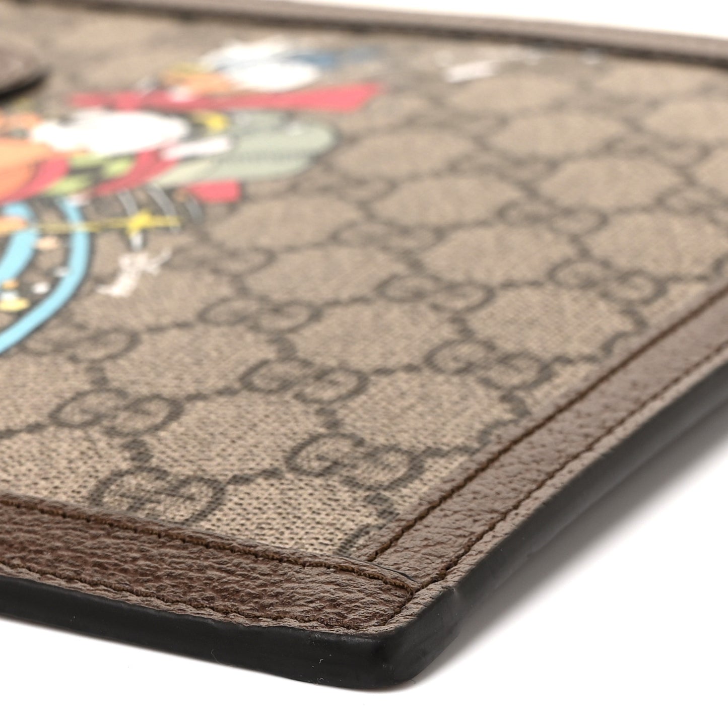 X DISNEY GG Supreme Monogram Donald Duck Interlocking G Wristlet Pouch Beige Multicolor New Acero