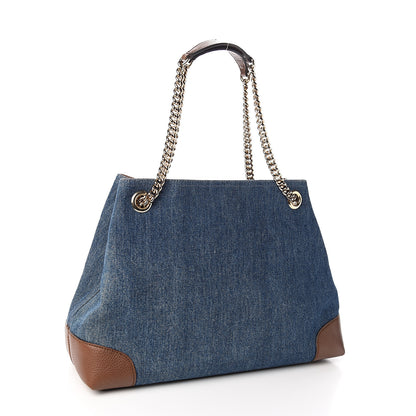 Gucci Denim Pebbled Calfskin Medium Soho Chain Shoulder Bag Blue Brown 2 of 9