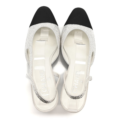 Chanel Strass Grosgrain Cap Toe CC Slingback Pumps 39 Silver Black 2 of 9