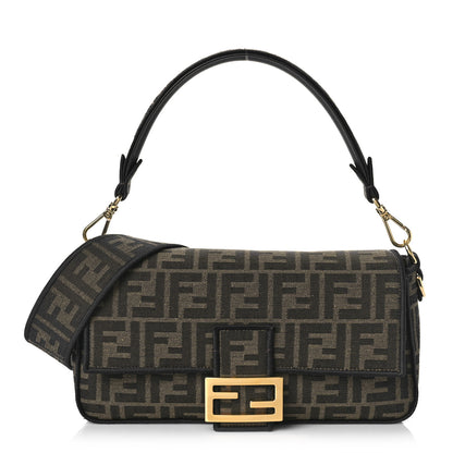 Fendi Fabric Jacquard FF 1974 Medium Baguette Tobacco Moro Black 1 of 9