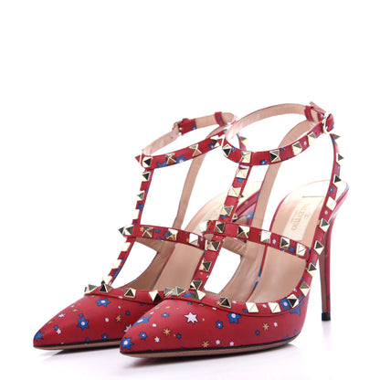 Valentino Garavani Calfskin Nappa Volcano Print Rockstud Ankle Strap 100mm Pumps 38.5 Rosso Valentino 3 of 10