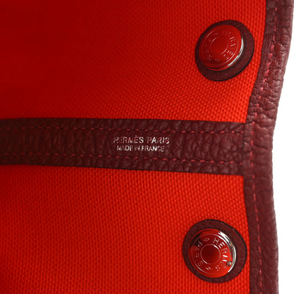 Hermes Toile Militaire Vache Country Garden Party Tote 30 Orange Poppy Rouge Grenat 6 of 8